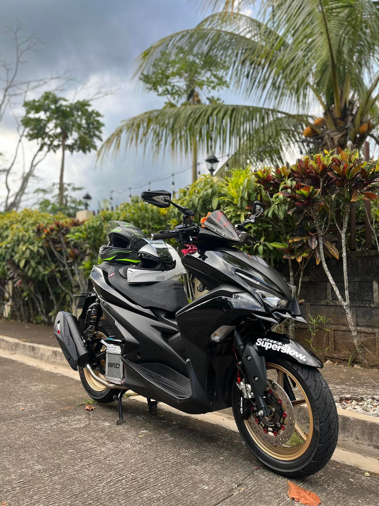 A motorcycle parked on a coastal road