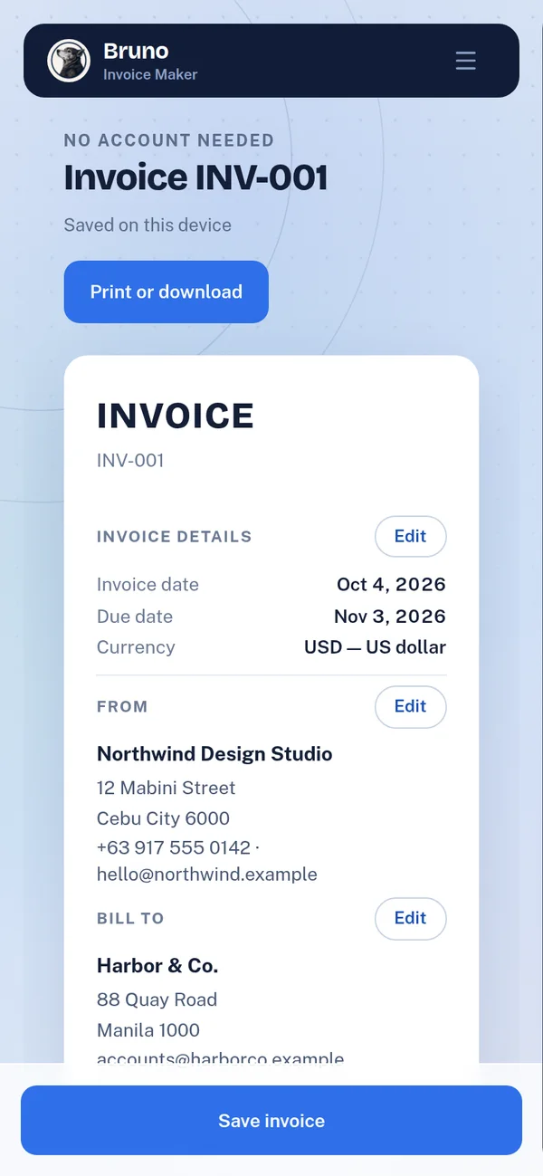 Bruno — mobile screenshot