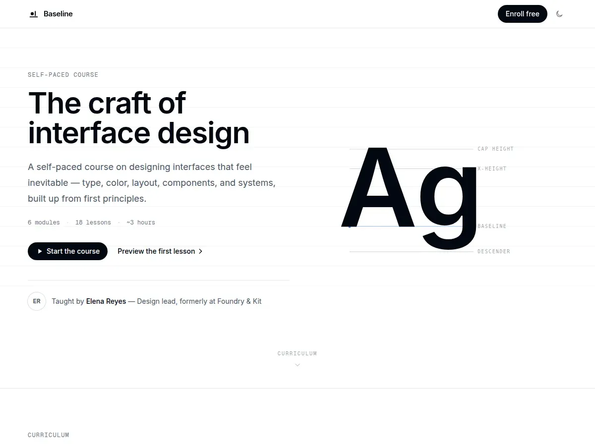 Baseline — interface-design course landing page