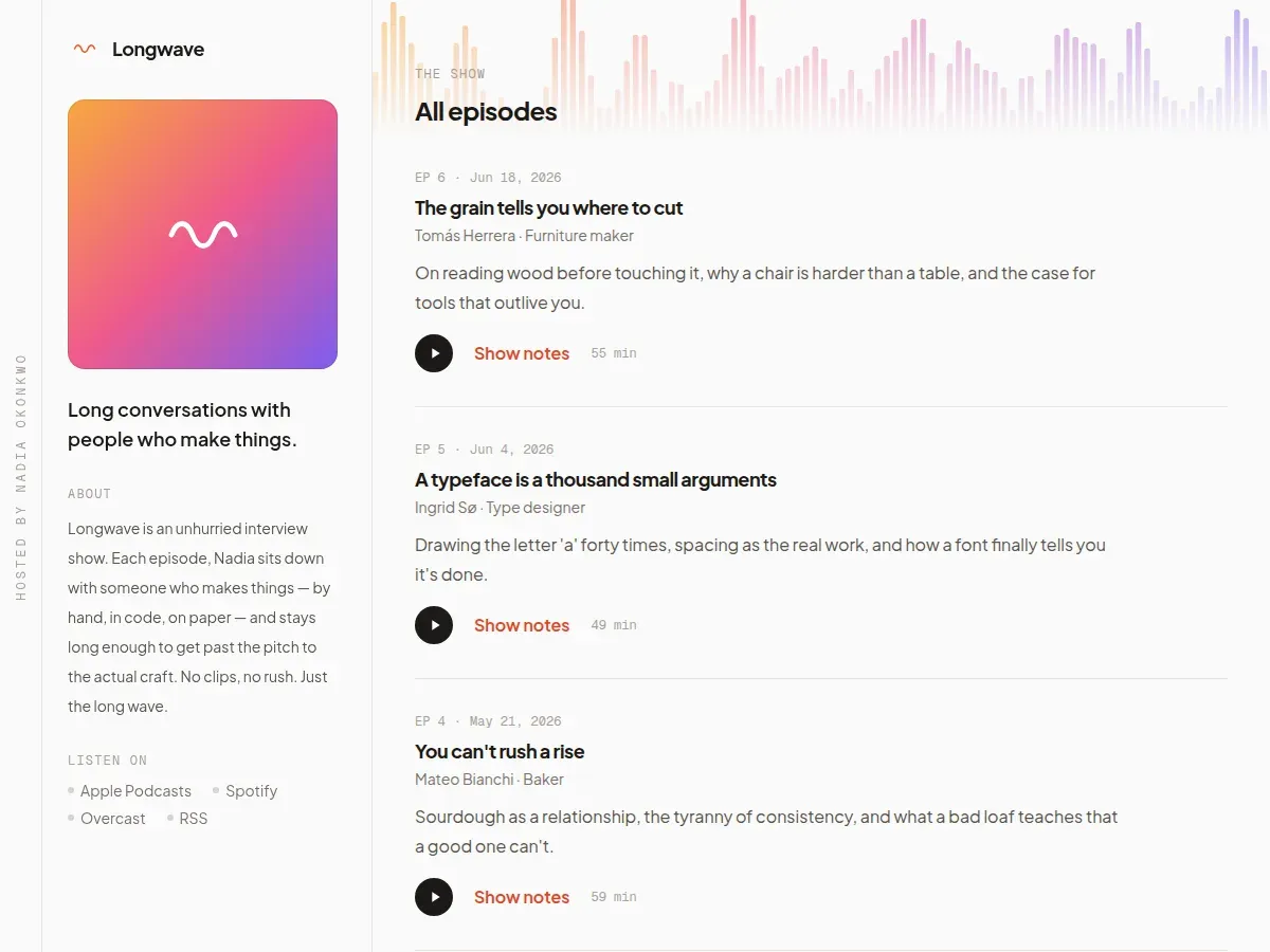 Longwave — maker-interview podcast site