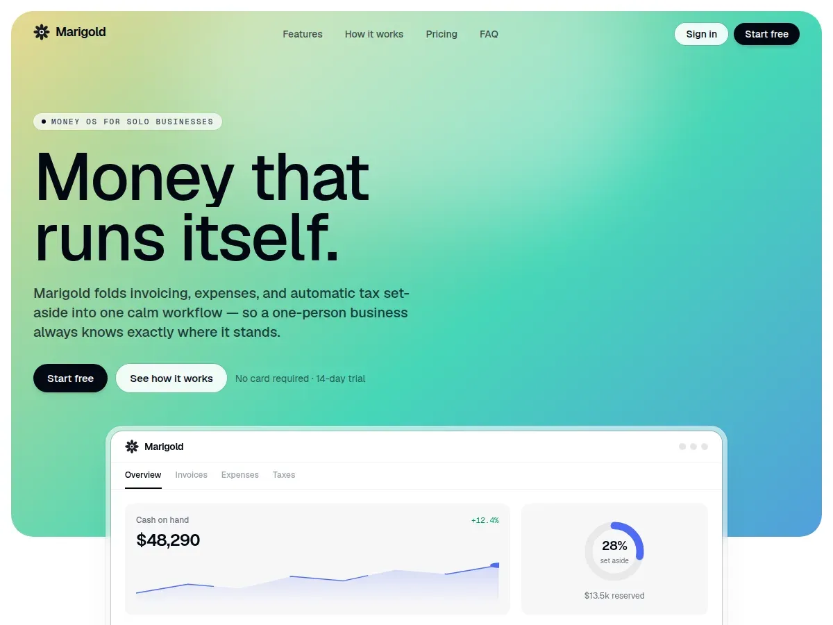 Marigold — money-management SaaS marketing site