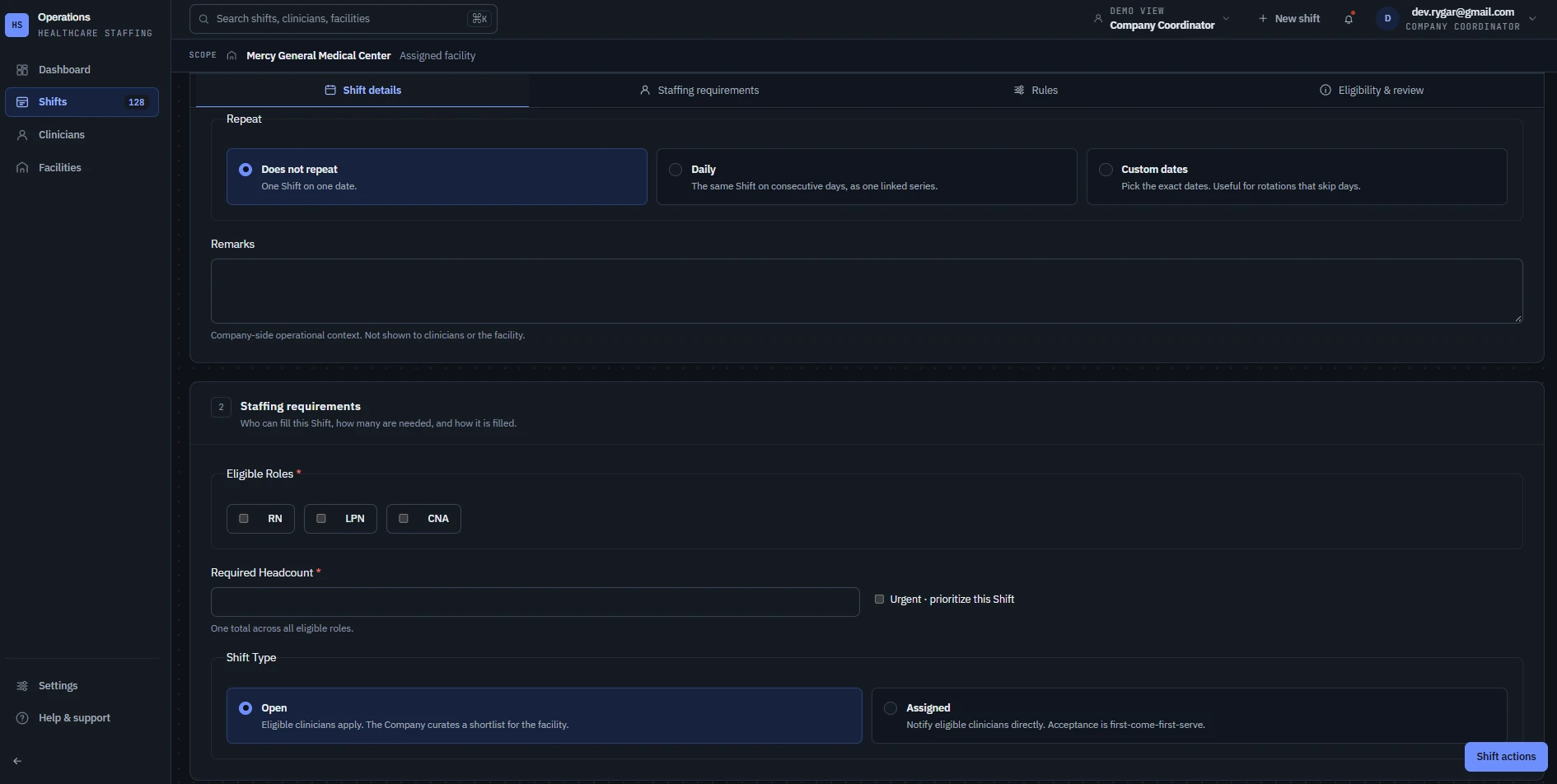 Healthcare Staffing Demo — screenshot 3 of 3
